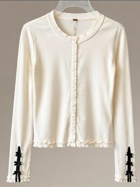 Free People Cream Button-Up Cardigan